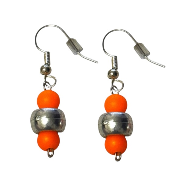 3/$20 HANDCRAFTED Neon Orange Acrylic Matte and Silver Pony Beaded Earrings - Picture 1 of 2